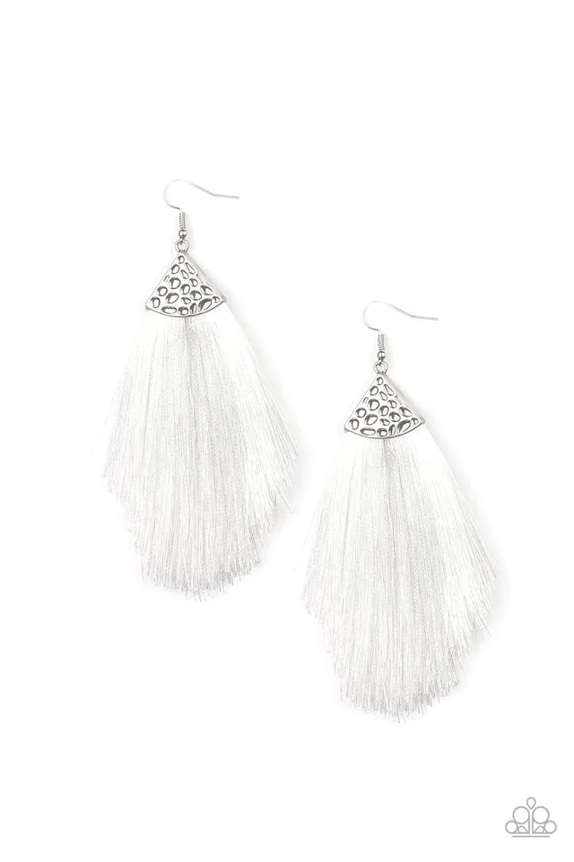 Paparazzi Earring ~ Tassel Tempo - White