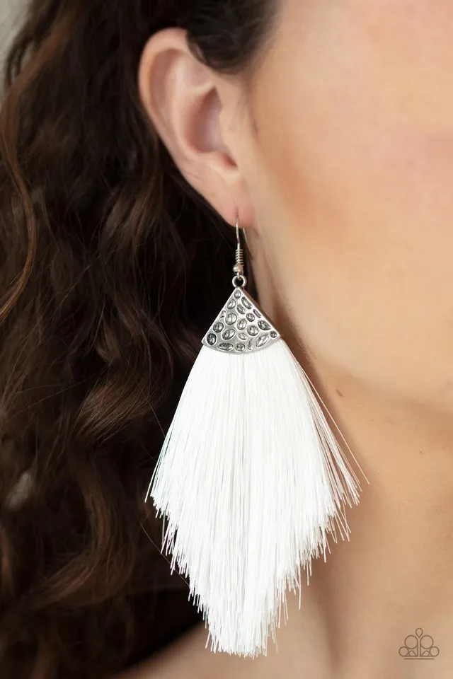 Paparazzi Earring ~ Tassel Tempo - White