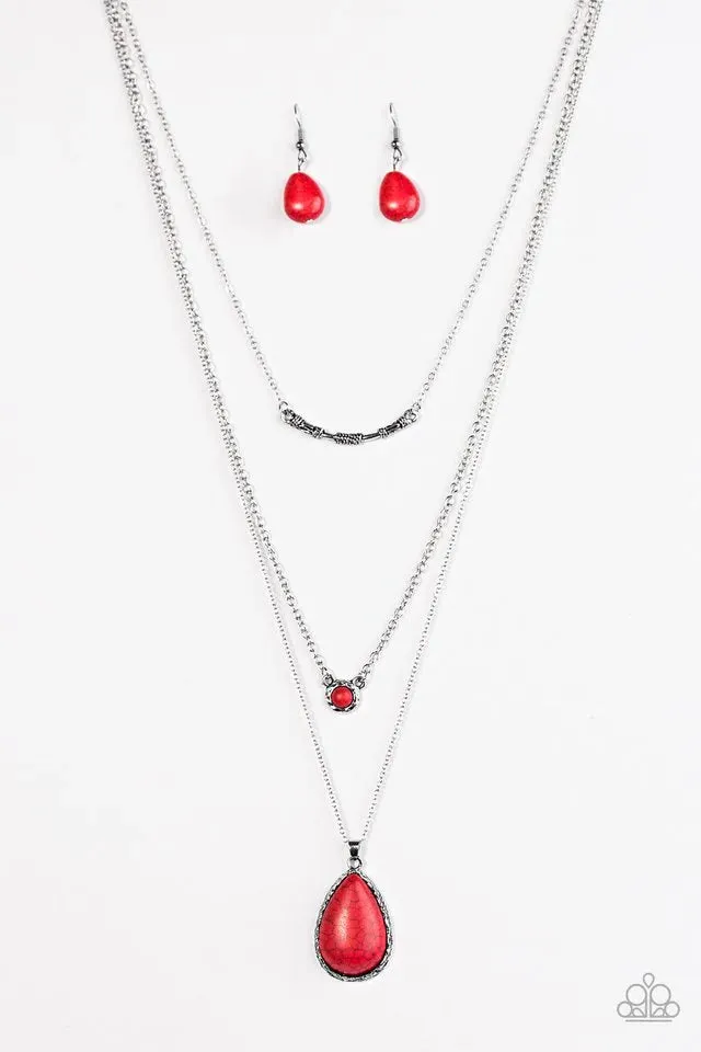 Paparazzi Necklace ~ Stone Streams - Red