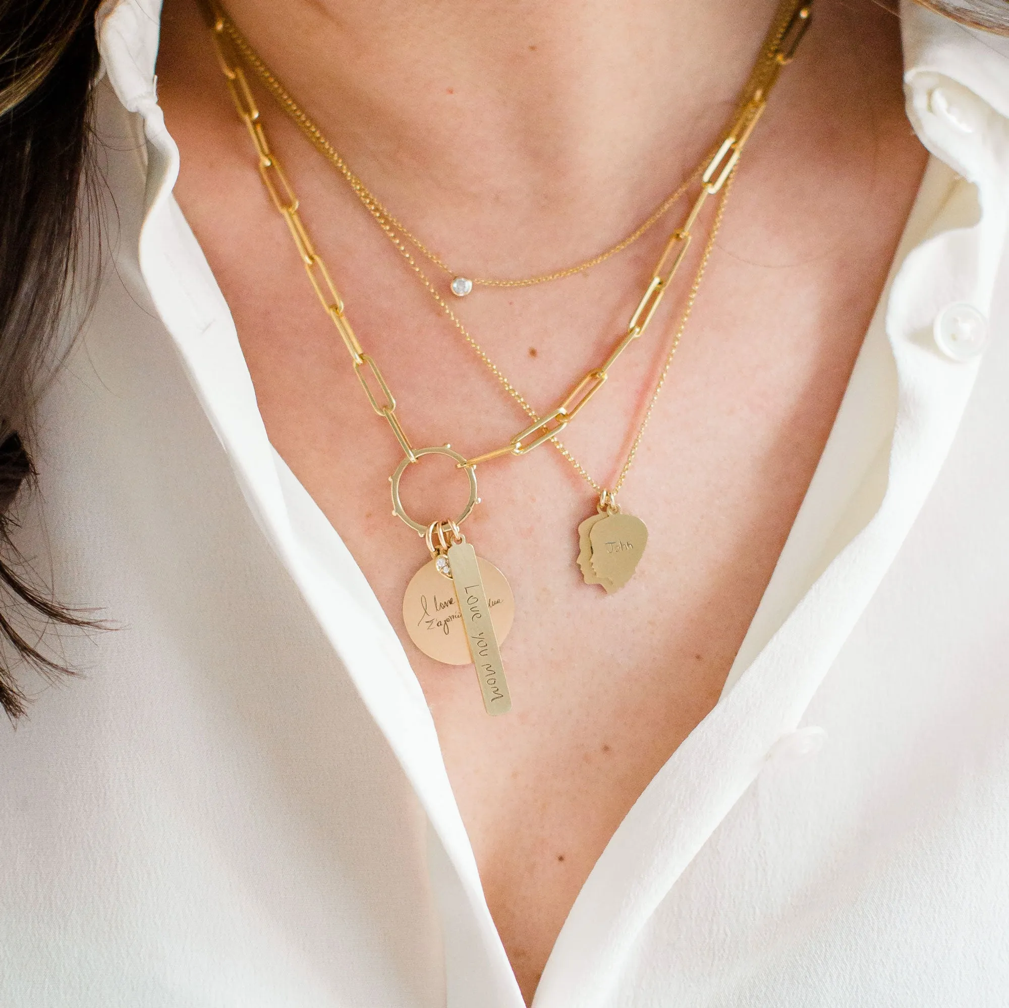 Paper Clip Chain with Charm Holder and Handwriting Medallions