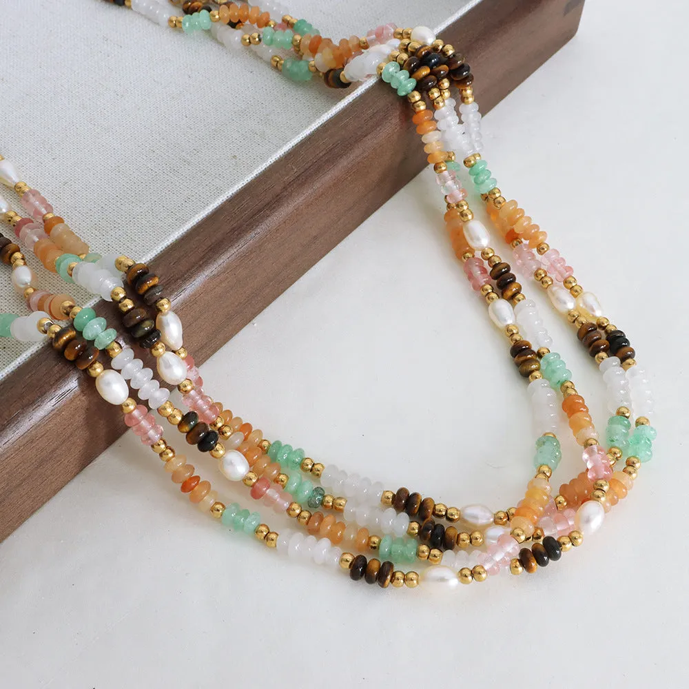 Pearl and Colorful Stone Beaded Necklaces