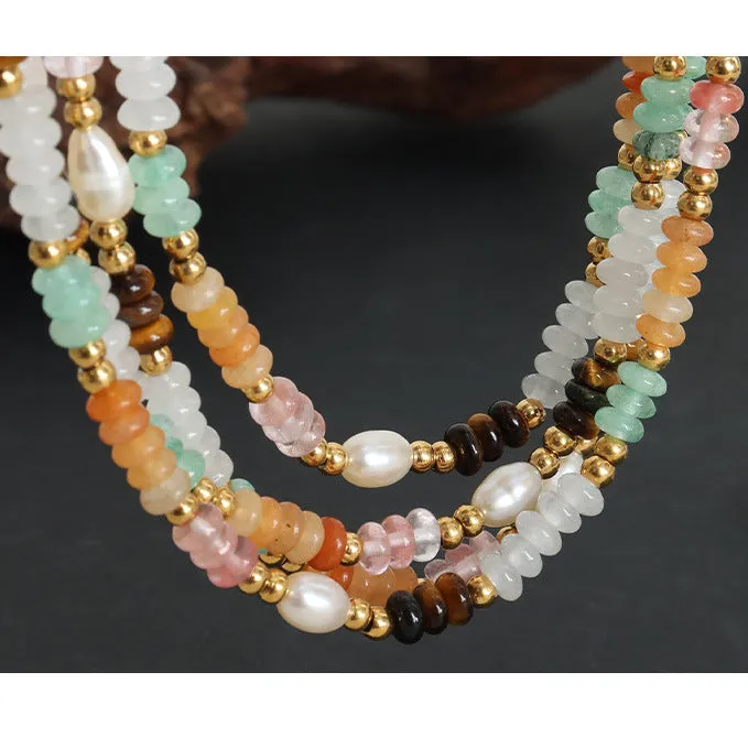 Pearl and Colorful Stone Beaded Necklaces