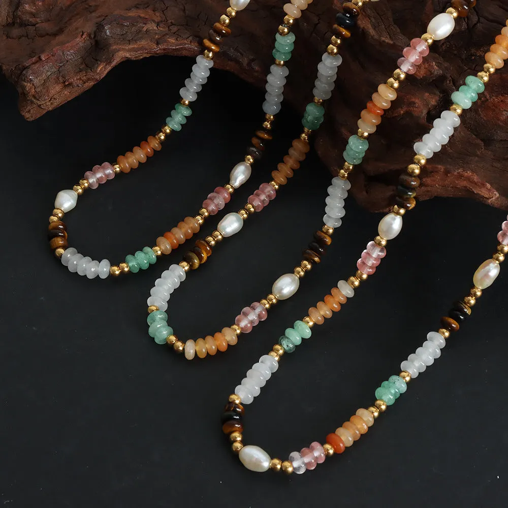 Pearl and Colorful Stone Beaded Necklaces