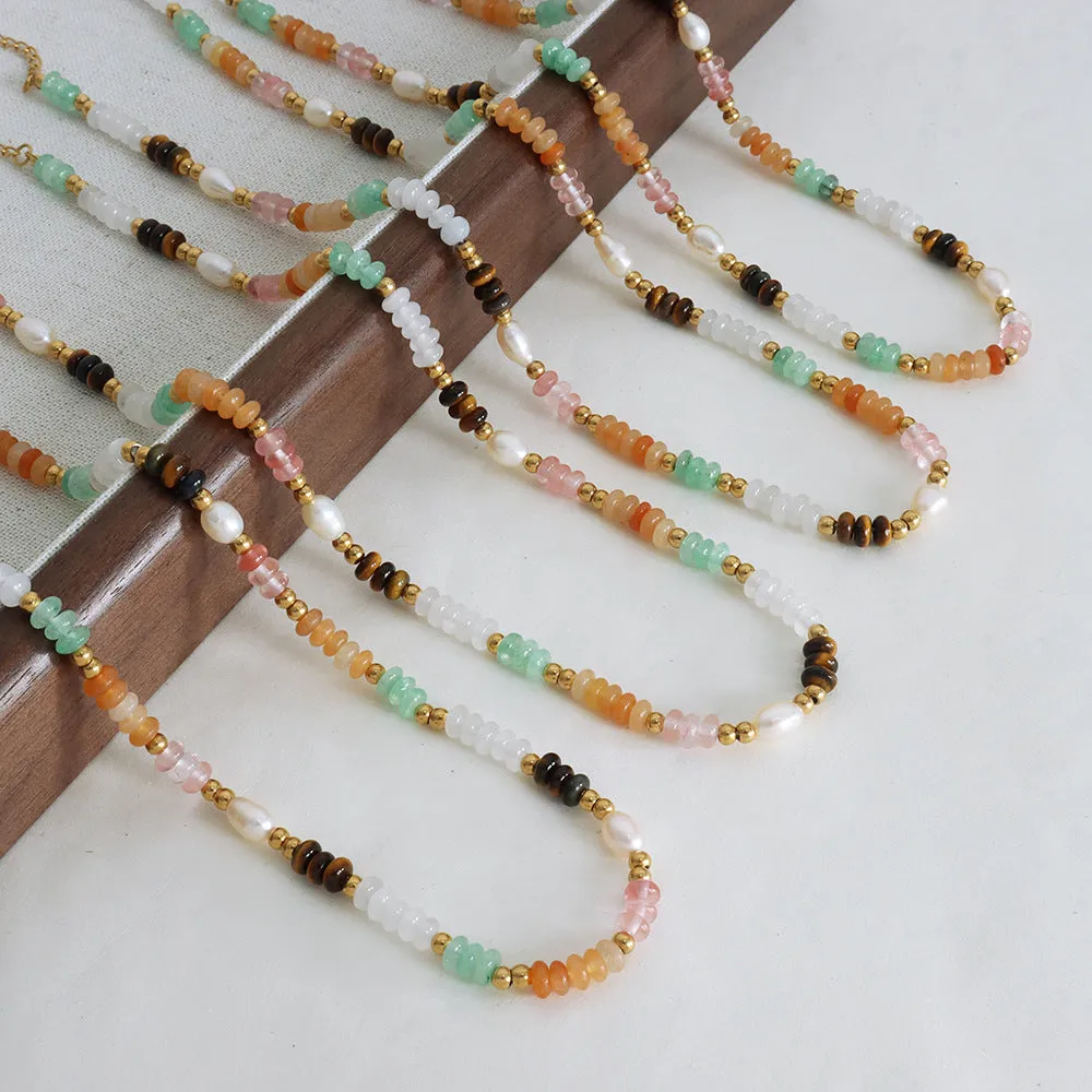 Pearl and Colorful Stone Beaded Necklaces