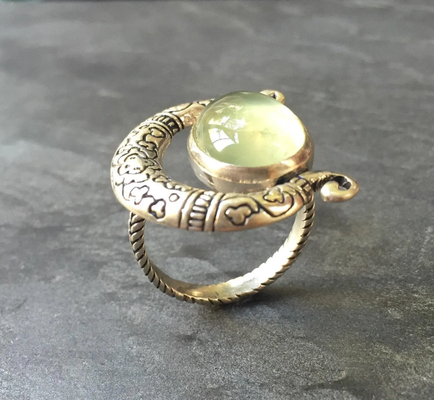 Prehnite Ring - Ancient Egyptian Ring - Tribal Statement Ring