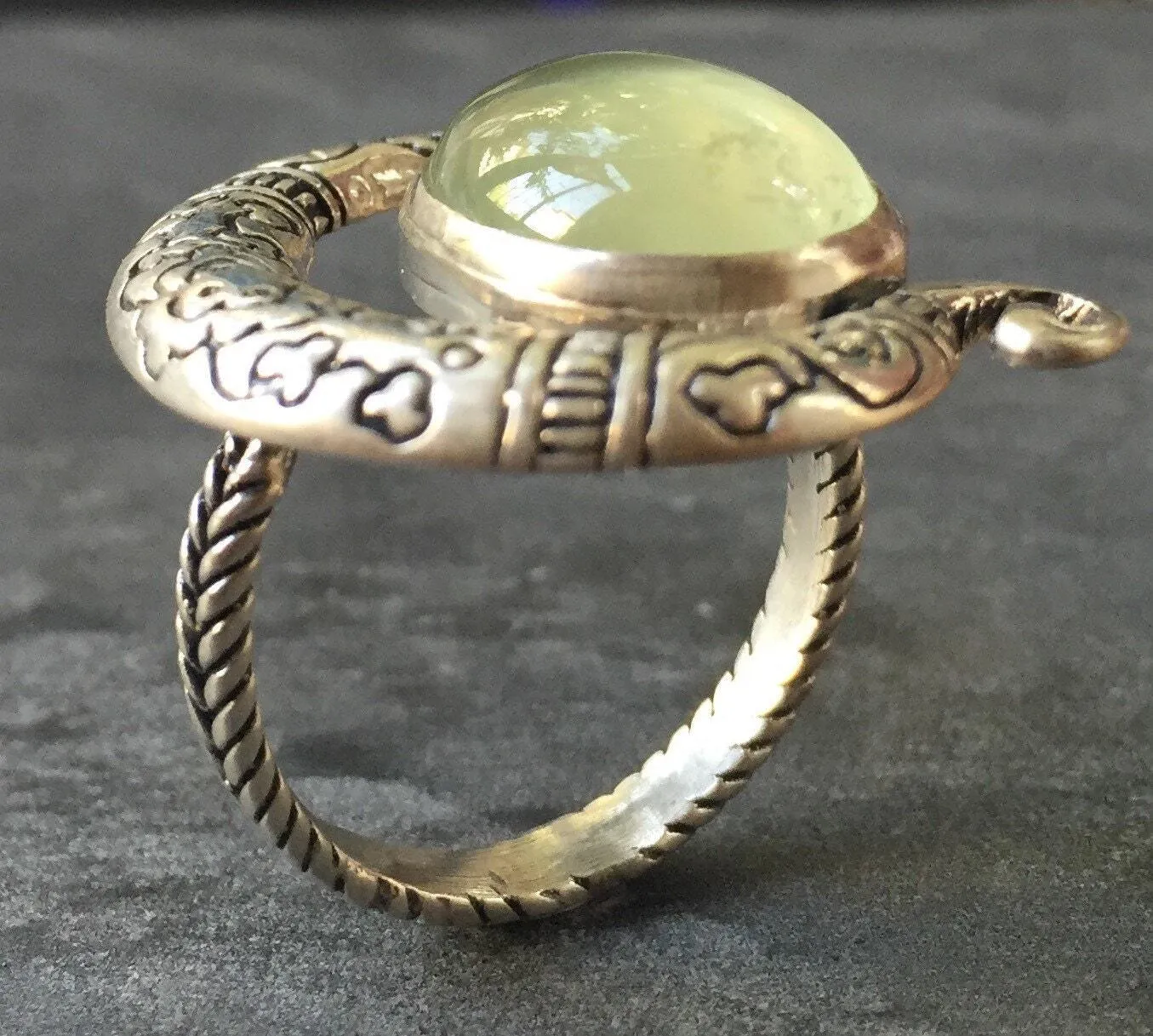 Prehnite Ring - Ancient Egyptian Ring - Tribal Statement Ring