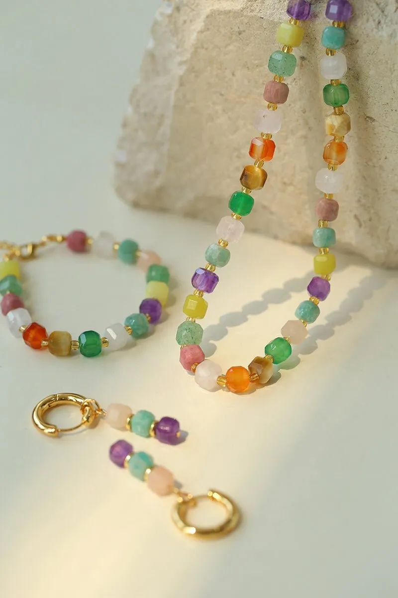 Rainbow Candy Cube Gemstone Beaded Necklace