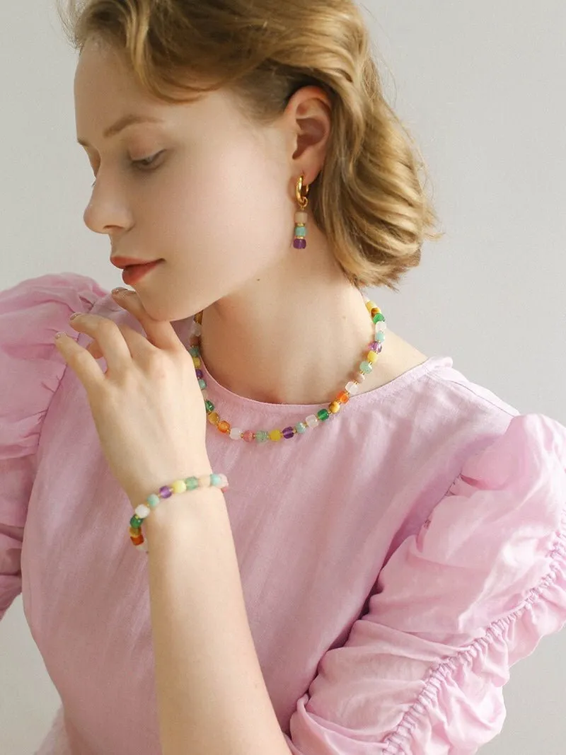 Rainbow Candy Cube Gemstone Beaded Necklace