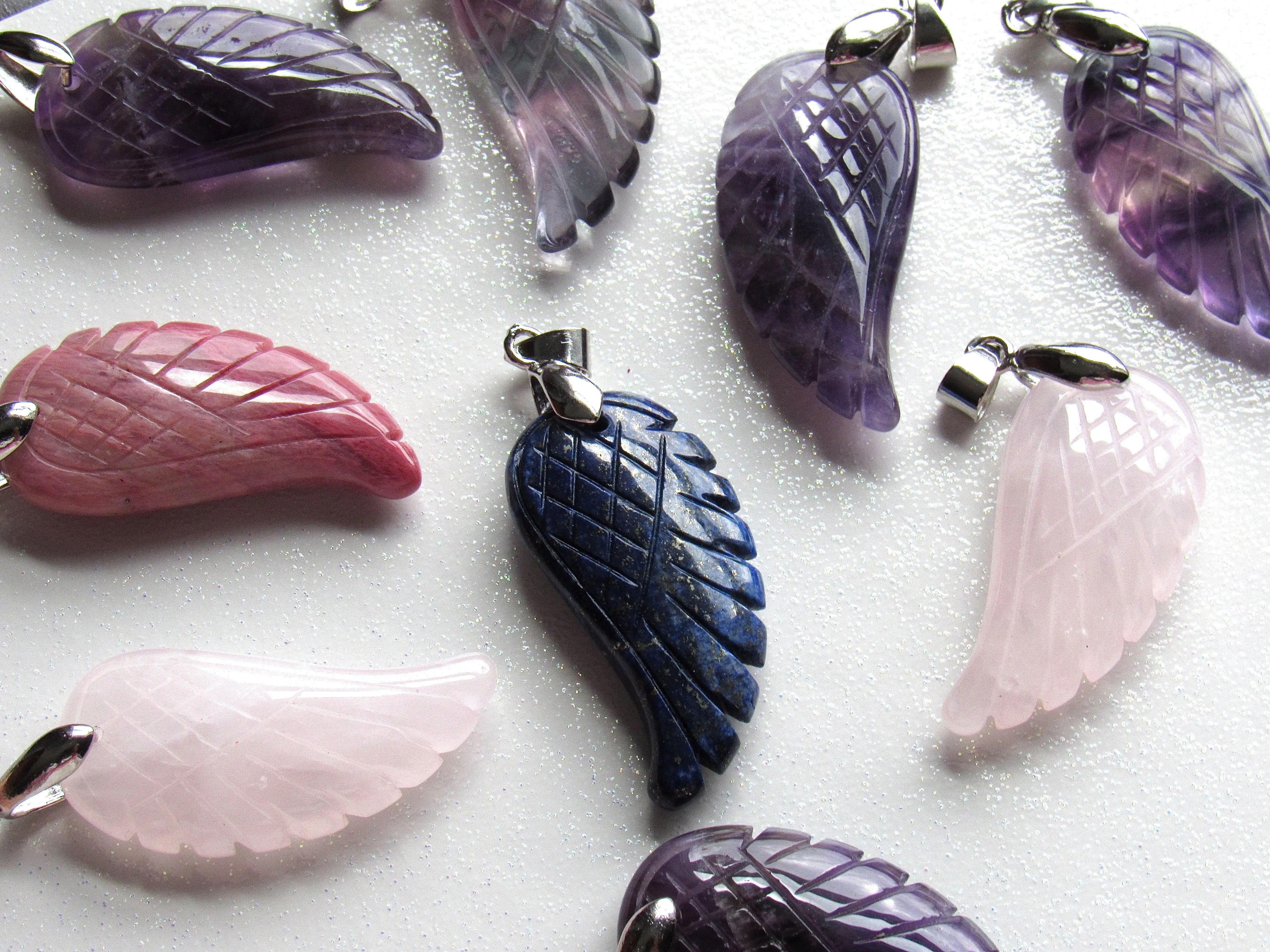 Rainbow Fluorite Angel Wing Necklaces