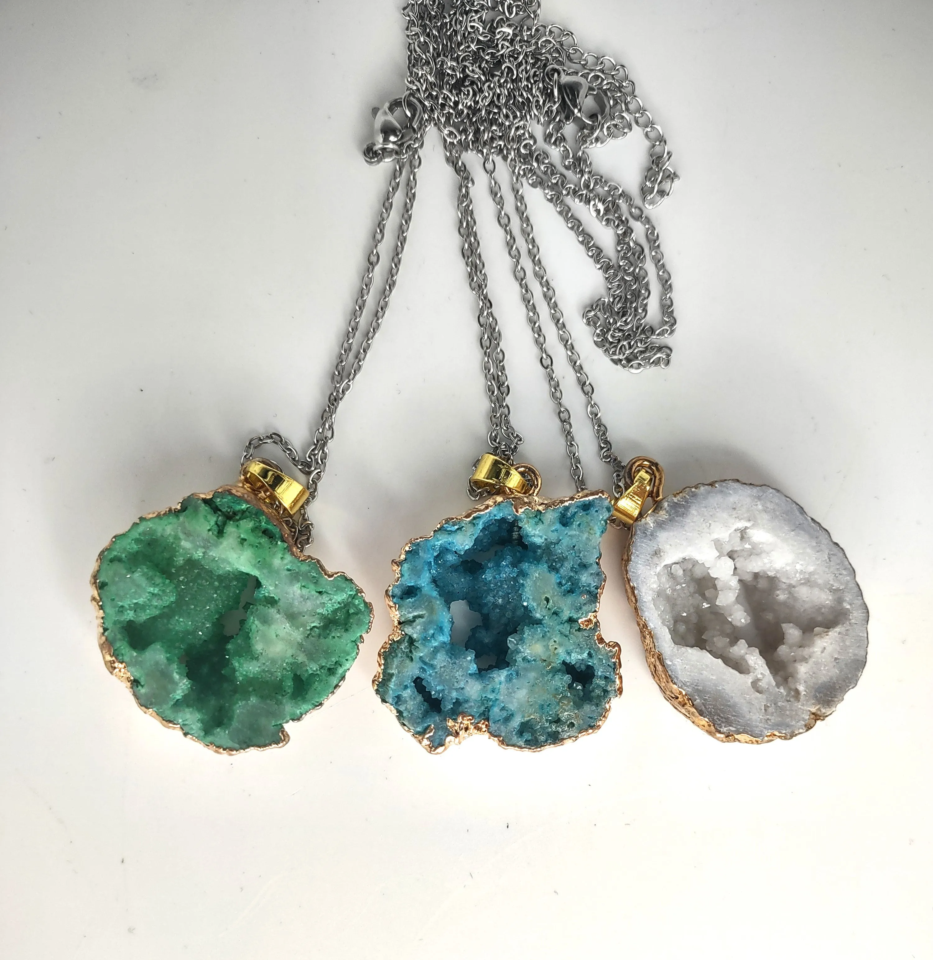 Raw Agate Druzy Pendants