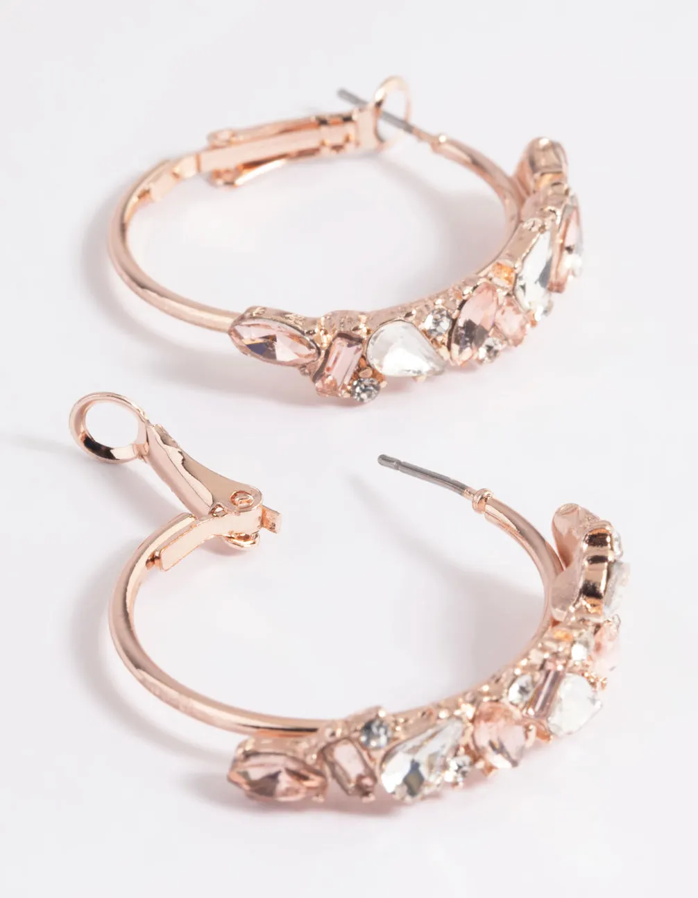 Rose Gold Mini Cluster Diamante Hoop Earrings