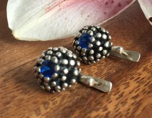 Sapphire Earrings - Silver Pinecone Earrings - Blue Vintage Studs