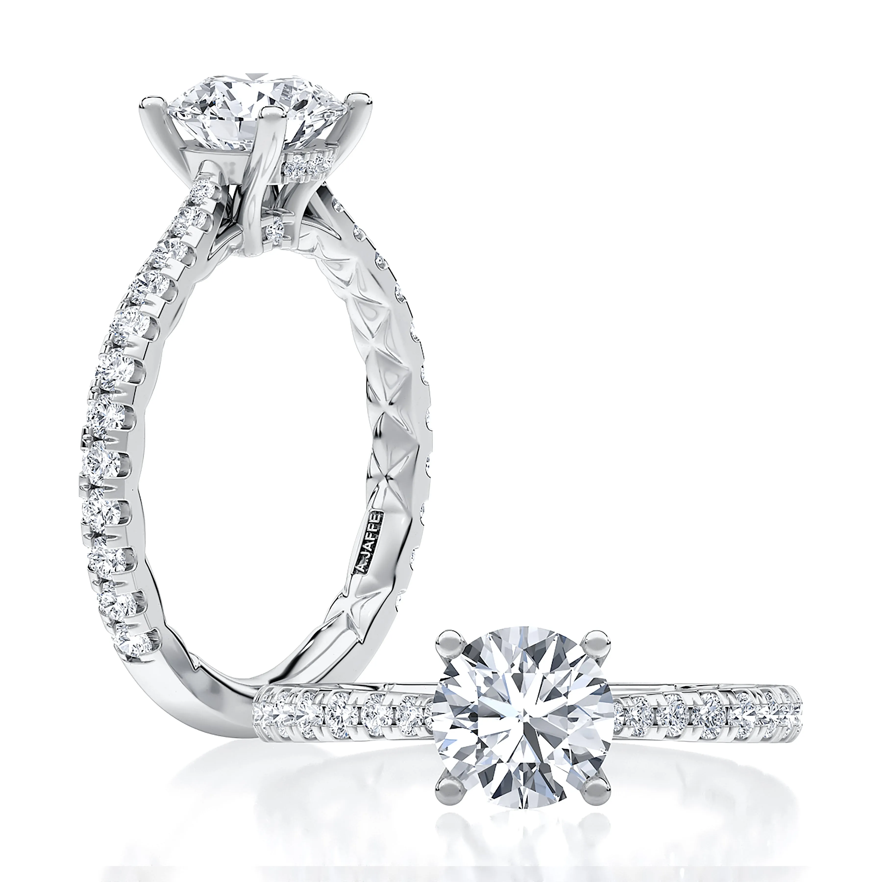 Scalloped Pavé Diamond Engagement Ring with Quilted Interior