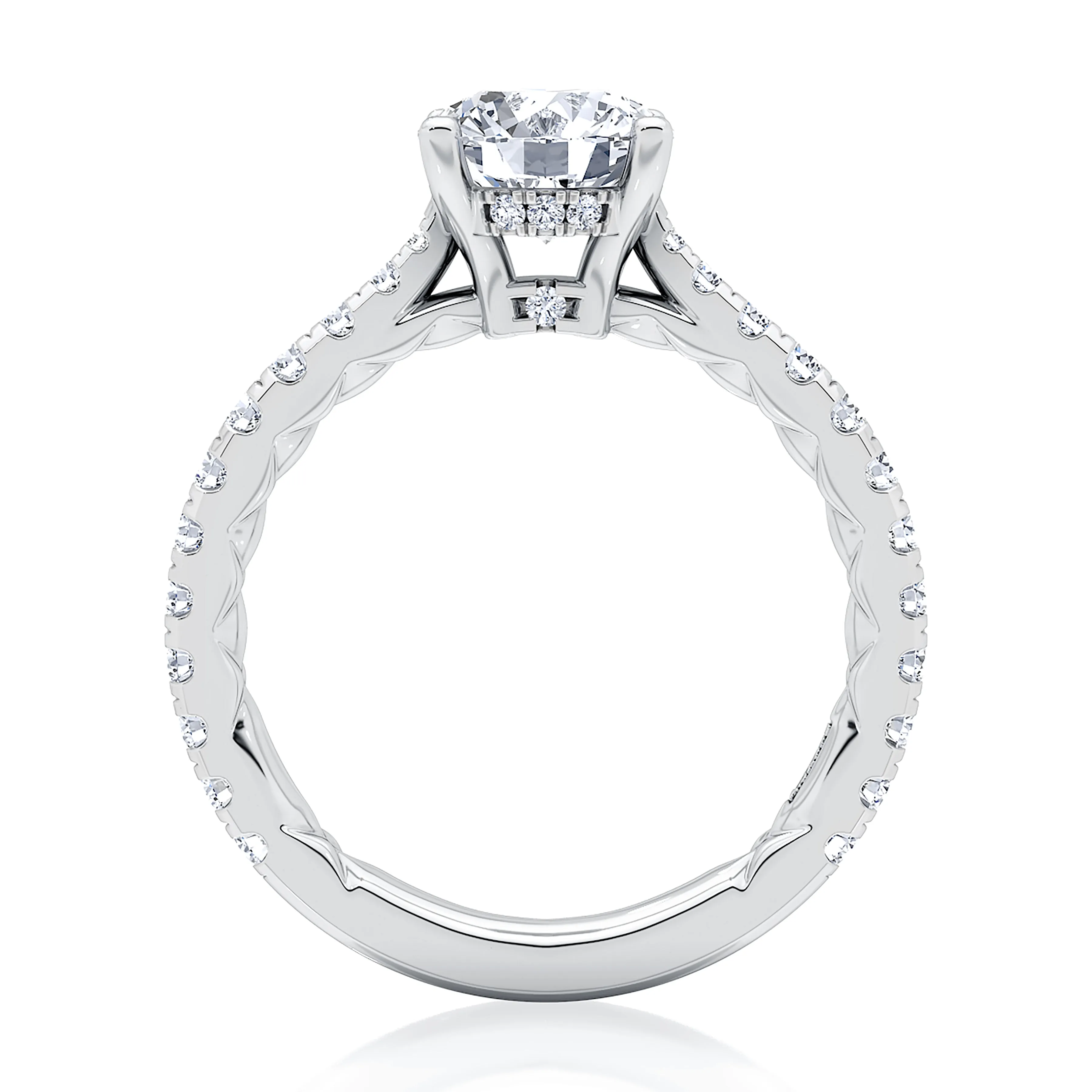 Scalloped Pavé Diamond Engagement Ring with Quilted Interior