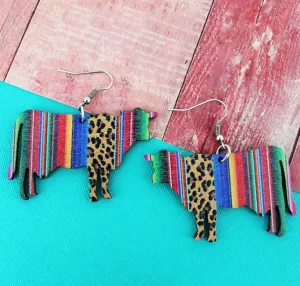 Serape Cow Leopard Print Earrings