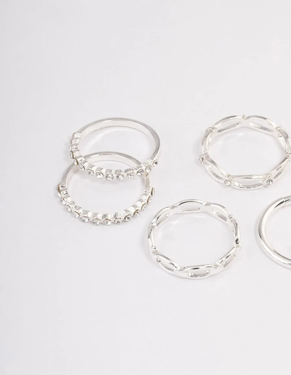 Silver Diamante Row Mix Ring 8-Pack