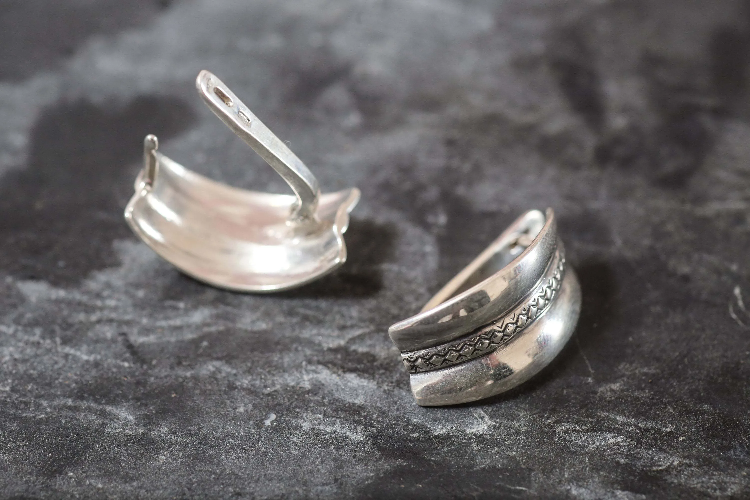 Silver Hoops Earrings - Triple Band Earrings - Thick Hoops Earrings