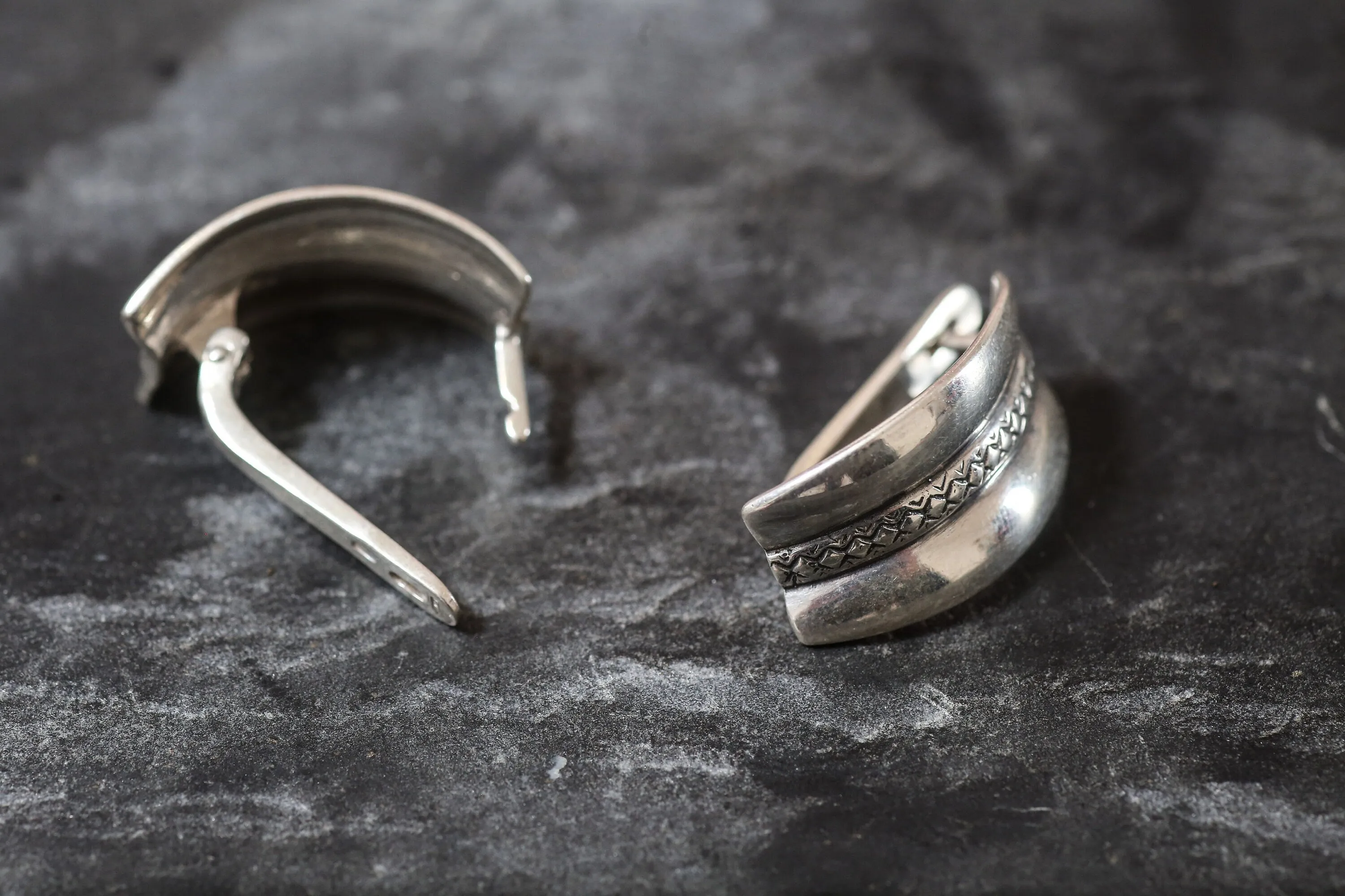 Silver Hoops Earrings - Triple Band Earrings - Thick Hoops Earrings