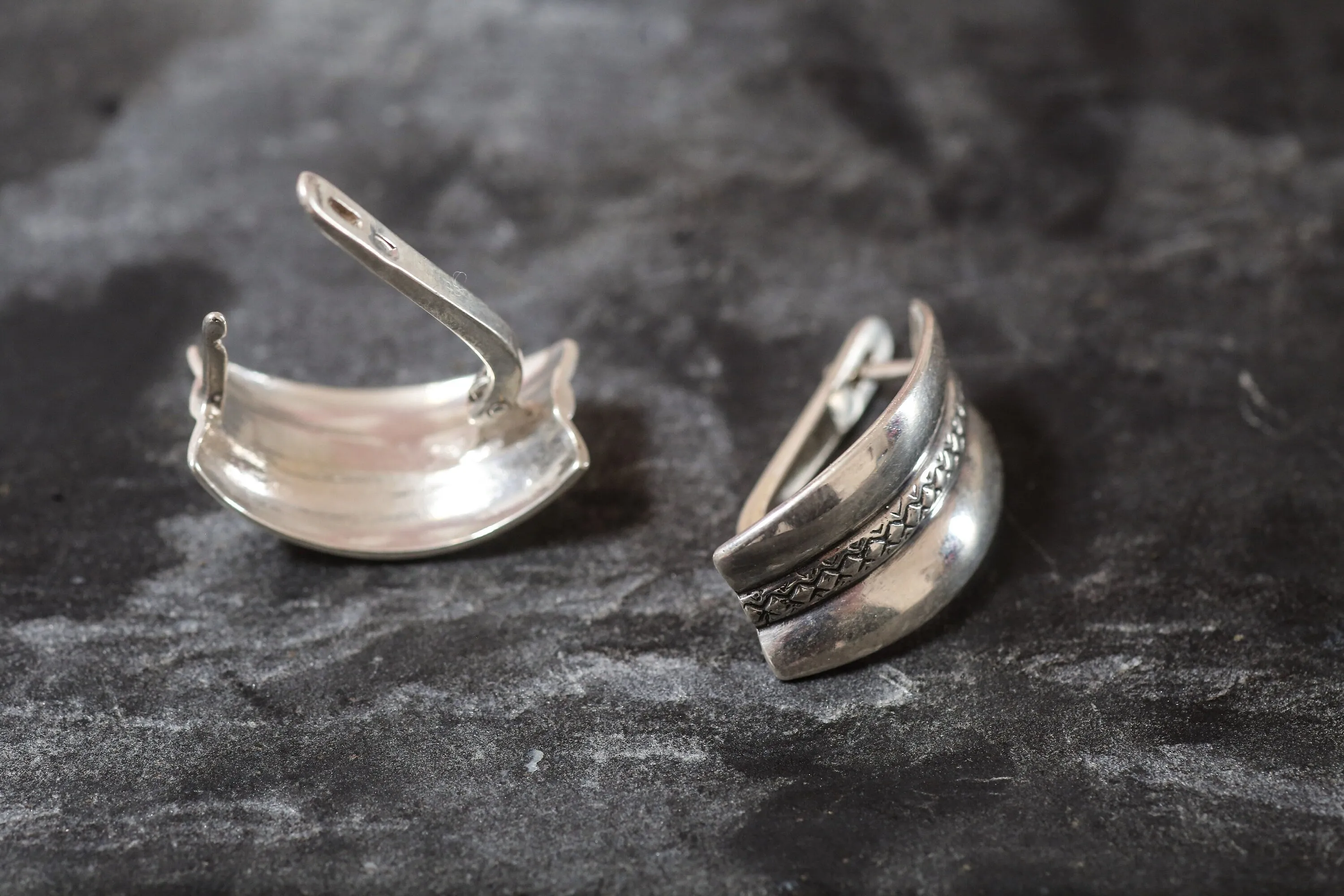 Silver Hoops Earrings - Triple Band Earrings - Thick Hoops Earrings