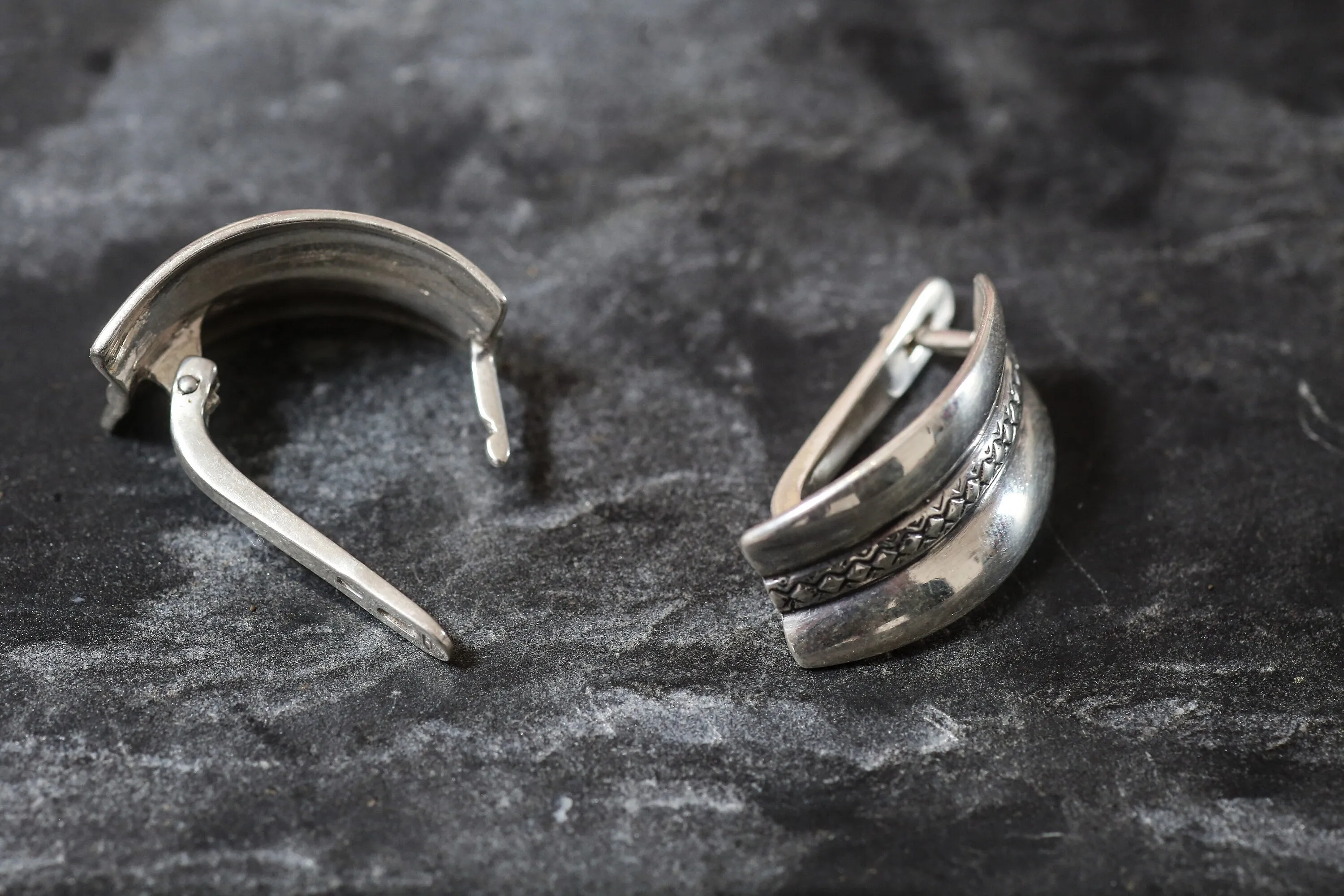 Silver Hoops Earrings - Triple Band Earrings - Thick Hoops Earrings