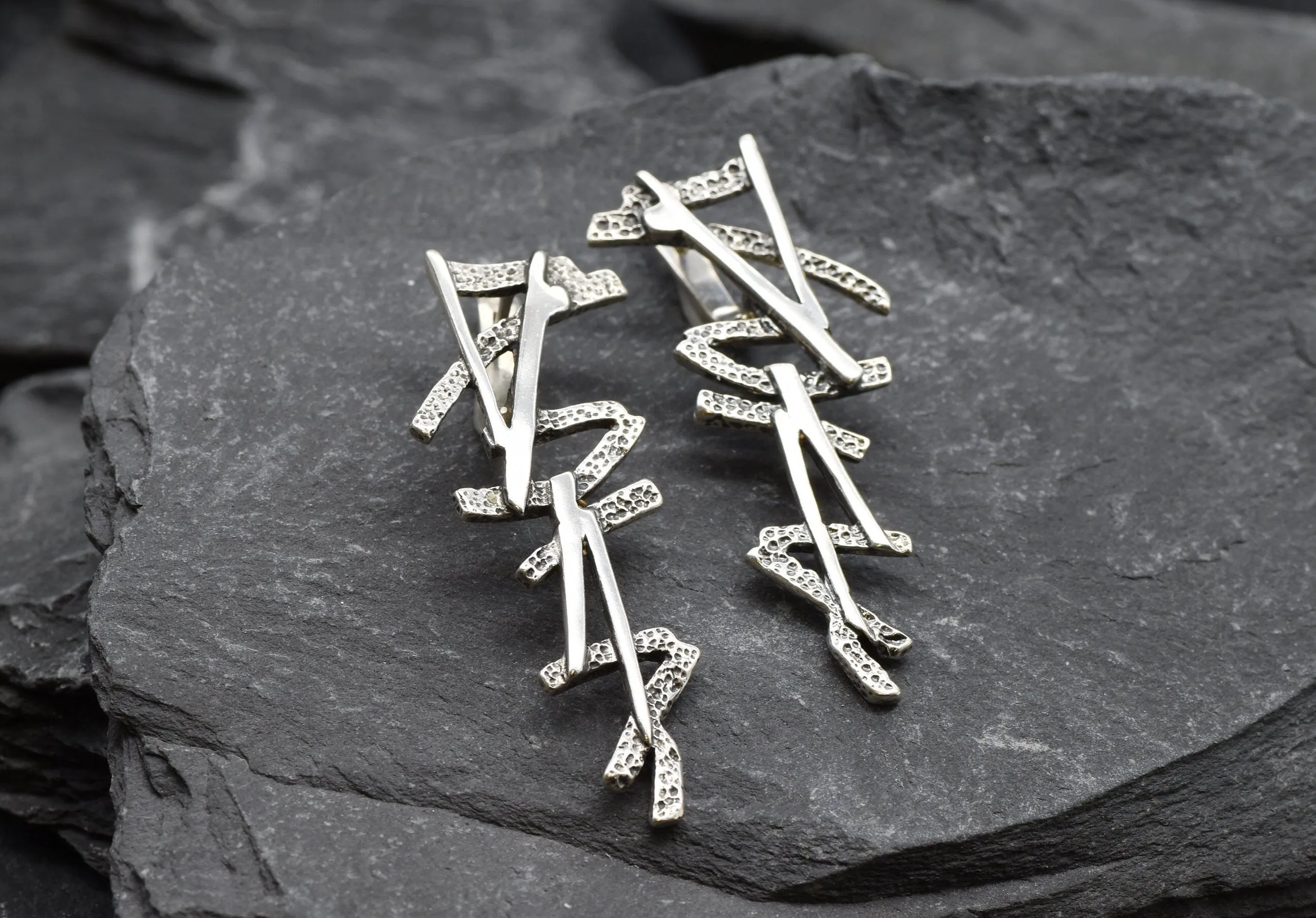 Silver Long Statement Earrings - Heavy Silver Earrings - Artistic Silver Earrings