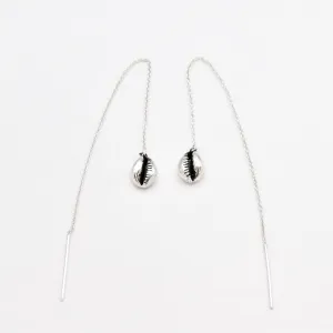 Silver Shell Earrings - Long Silver Earrings - Threader Silver Earrings