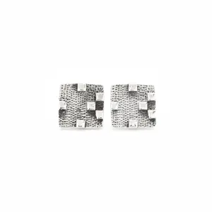 Silver Square Earrings - Bricks Cubes Earrings - Tetris Earrings