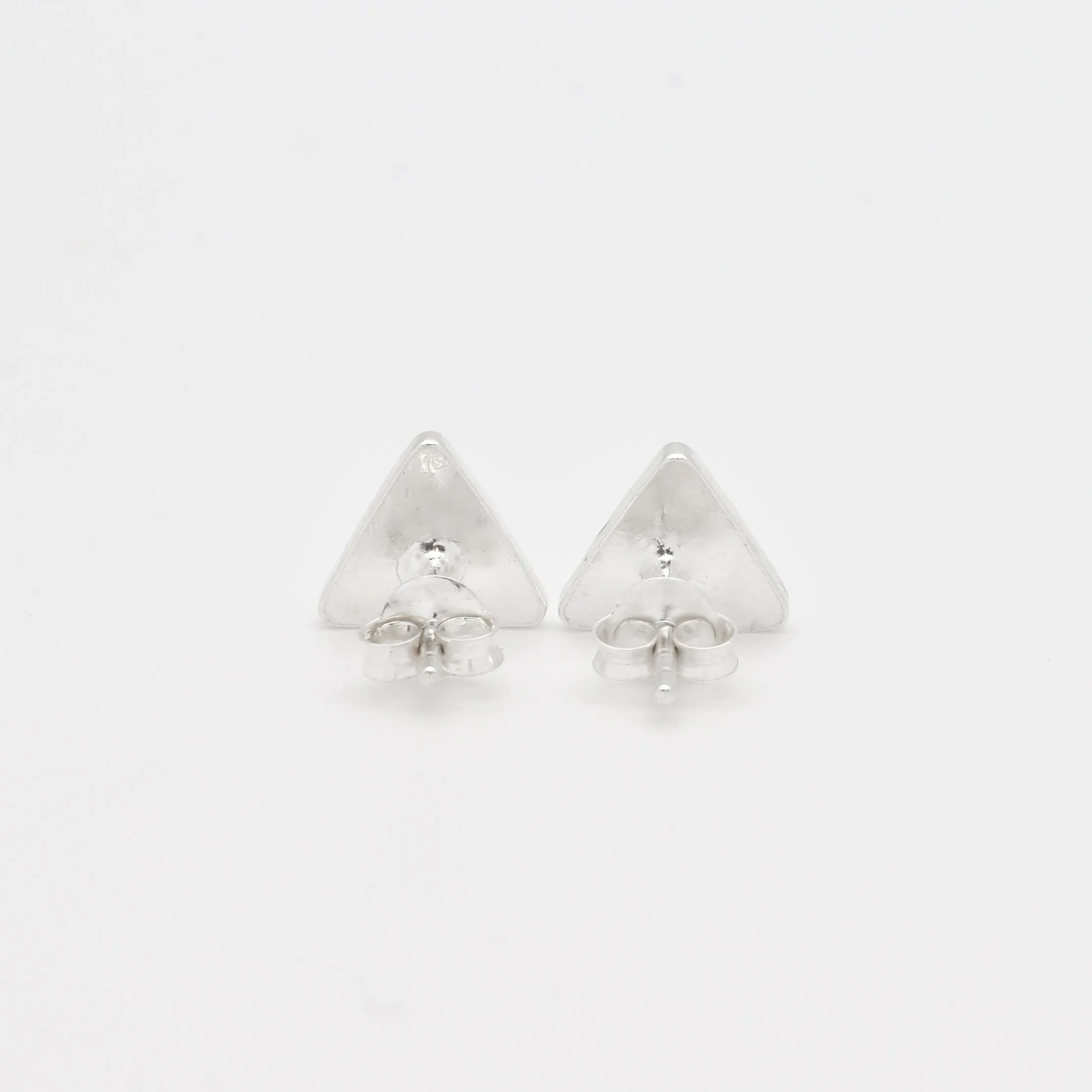 Silver Triangle Earrings - Hammered Boho Studs - Bohemian Earrings