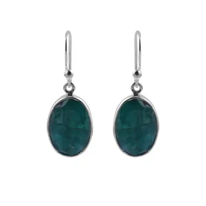 Simple Silver & Rough Emerald Oval Earrings