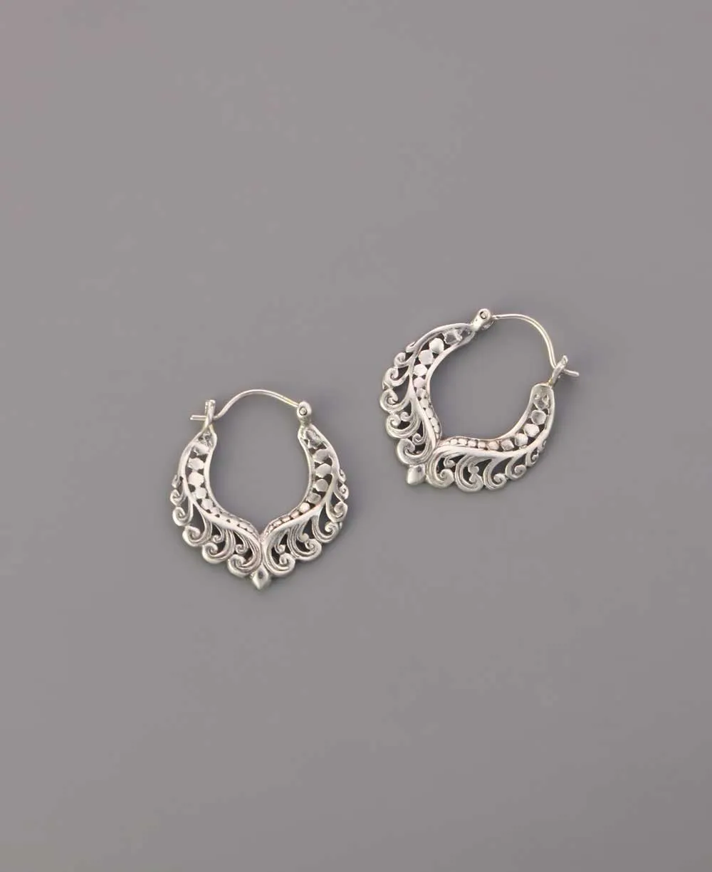 Small Artistic Sterling Silver Hoop Earrings