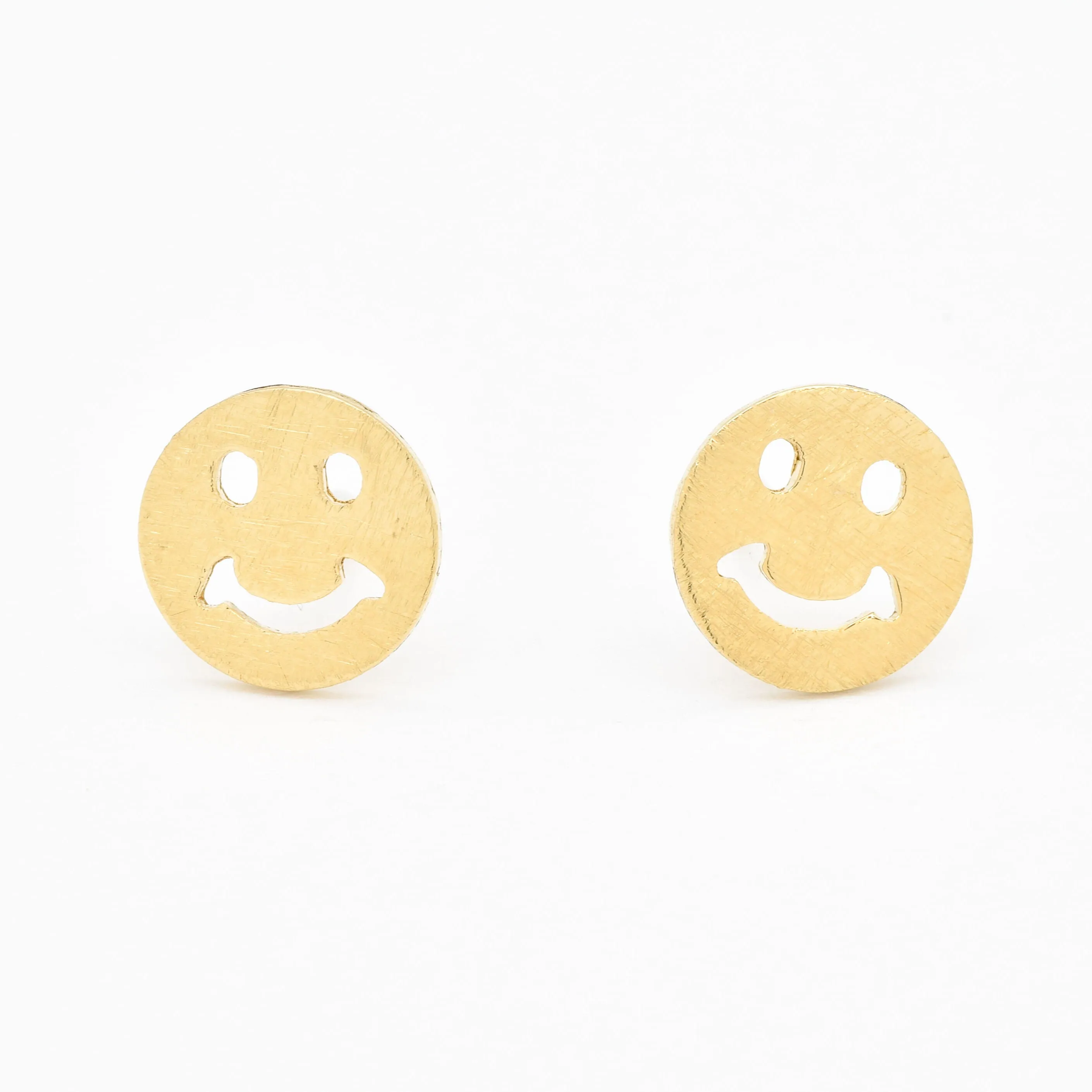 Smiley Gold Studs - Statement Smiley Studs - Round Gold Earrings