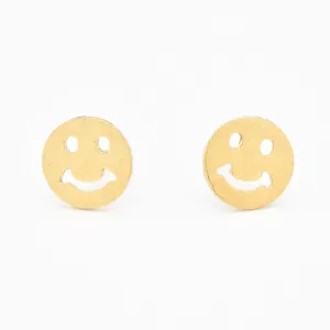 Smiley Gold Studs - Statement Smiley Studs - Round Gold Earrings