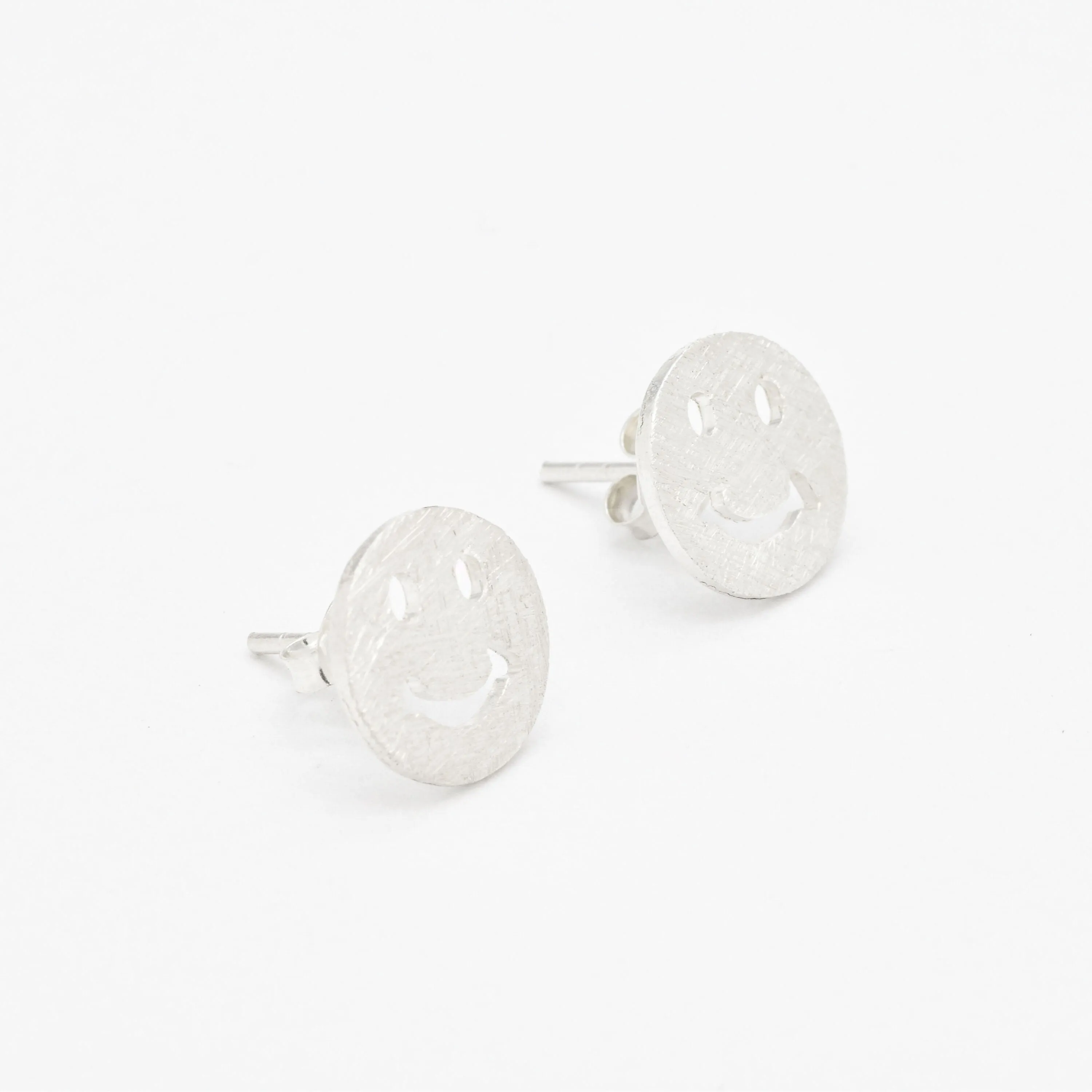 Smiley Silver Studs - Statement Smiley Studs - Round Silver Earrings