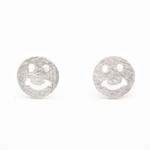 Smiley Silver Studs - Statement Smiley Studs - Round Silver Earrings