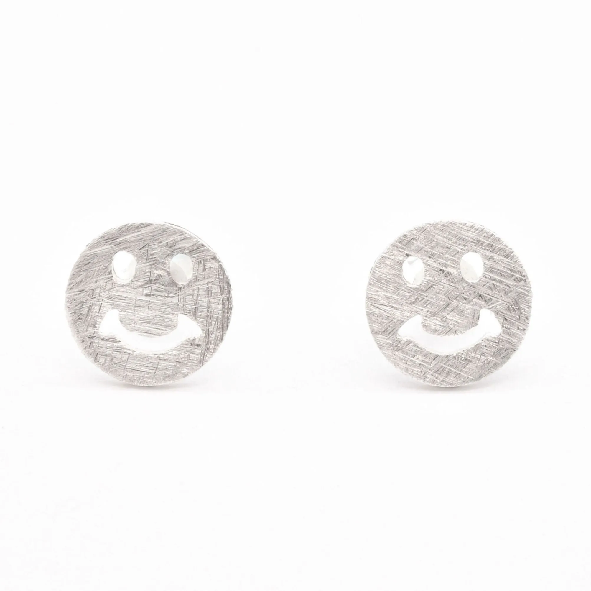 Smiley Silver Studs - Statement Smiley Studs - Round Silver Earrings