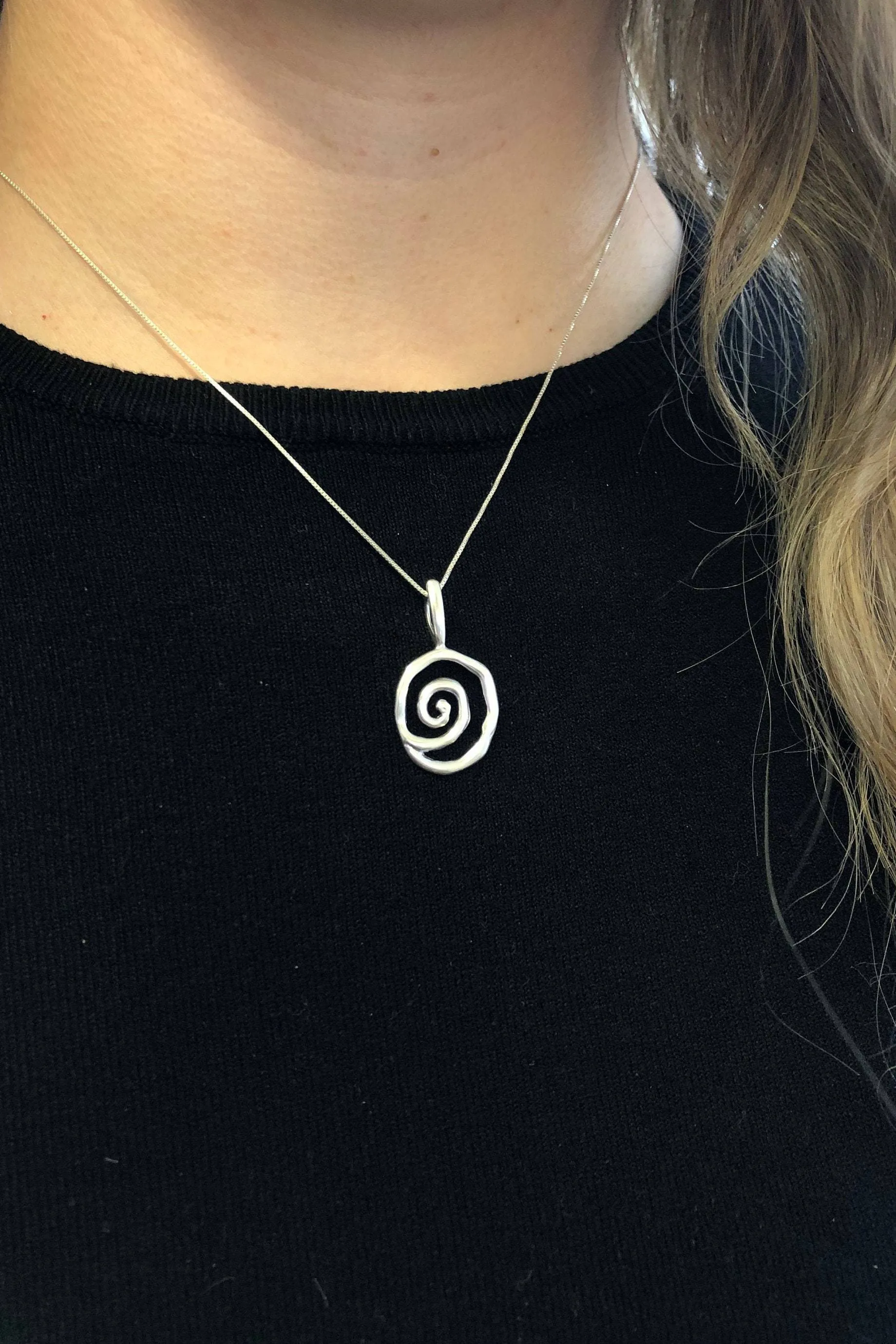 Spiral Necklace - Silver Spiral Pendant - Statement Silver Necklace