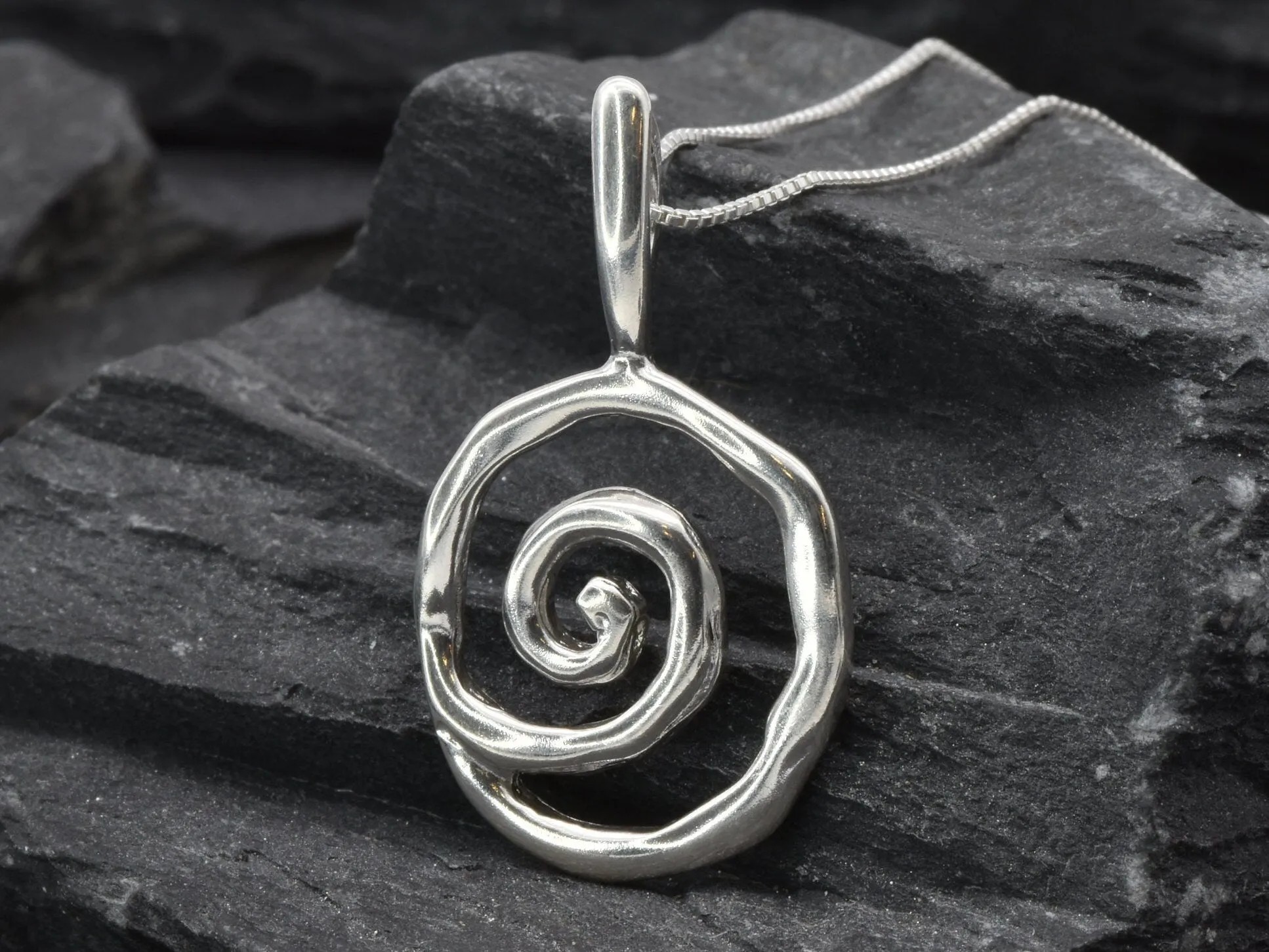 Spiral Necklace - Silver Spiral Pendant - Statement Silver Necklace