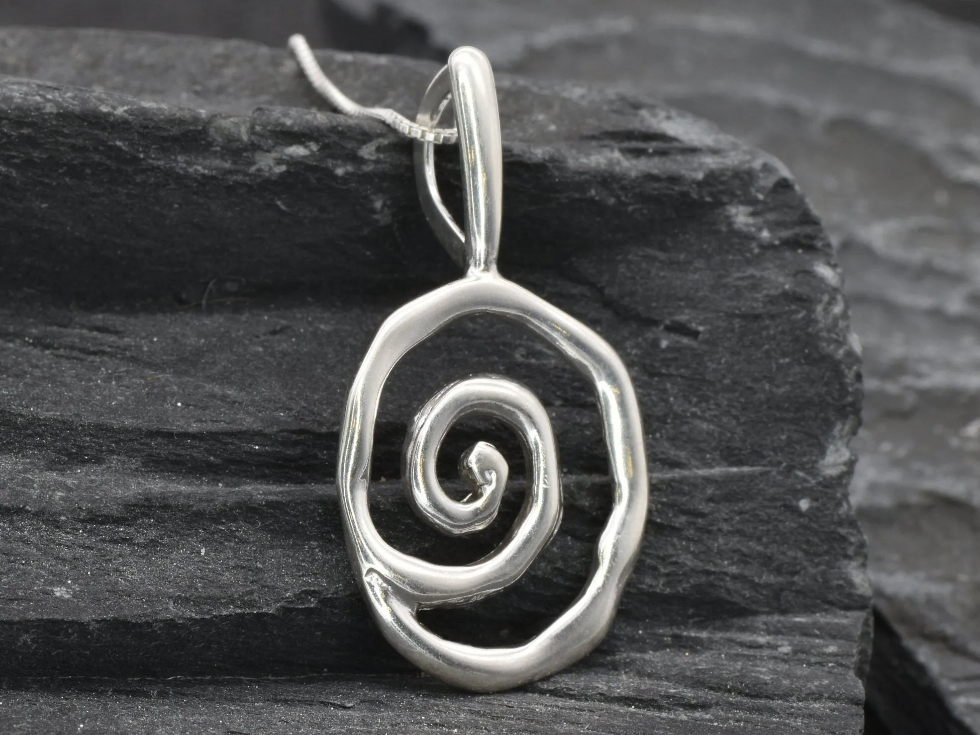 Spiral Necklace - Silver Spiral Pendant - Statement Silver Necklace