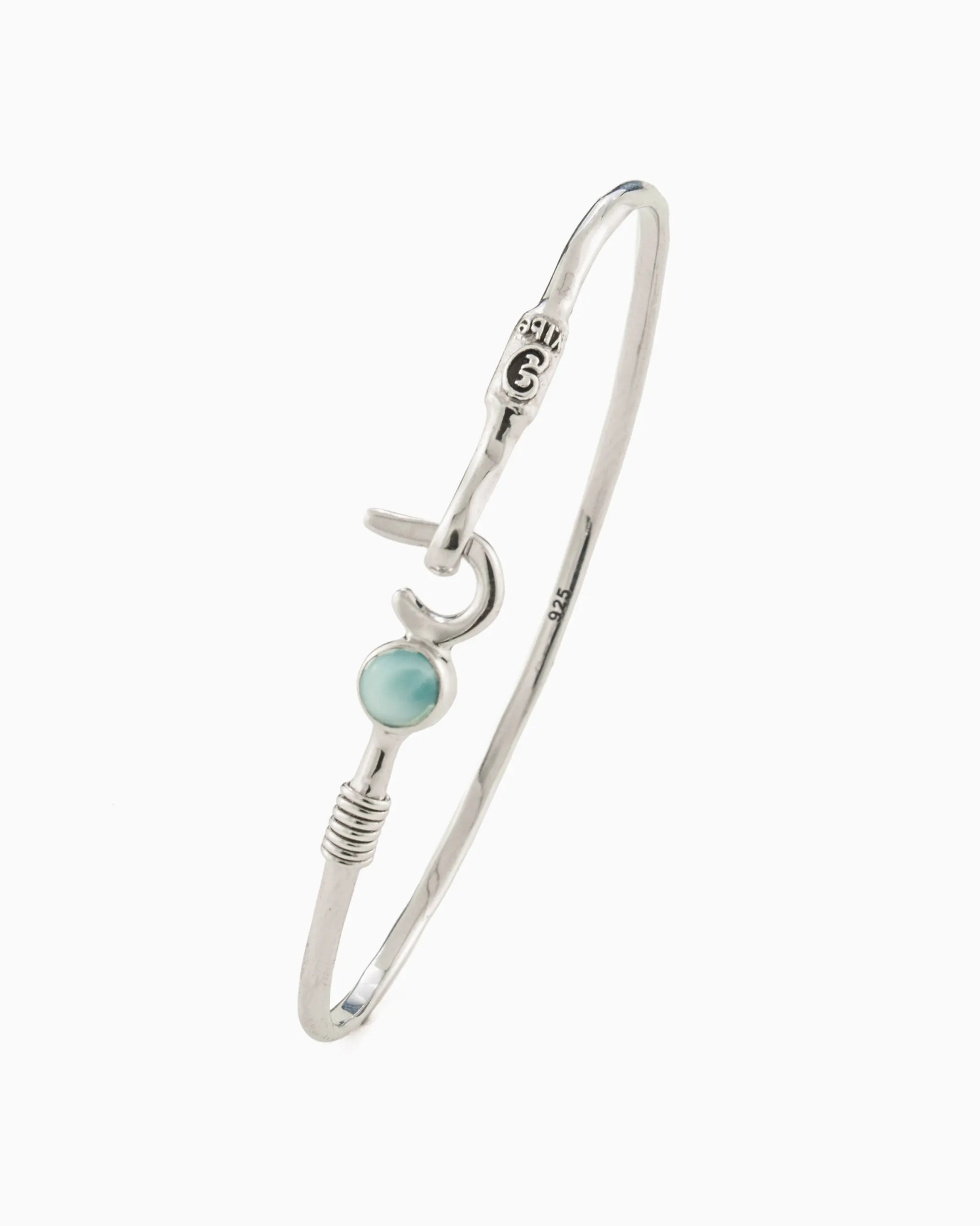 St. John Hook Bracelet with Stone, 2mm - Larimar