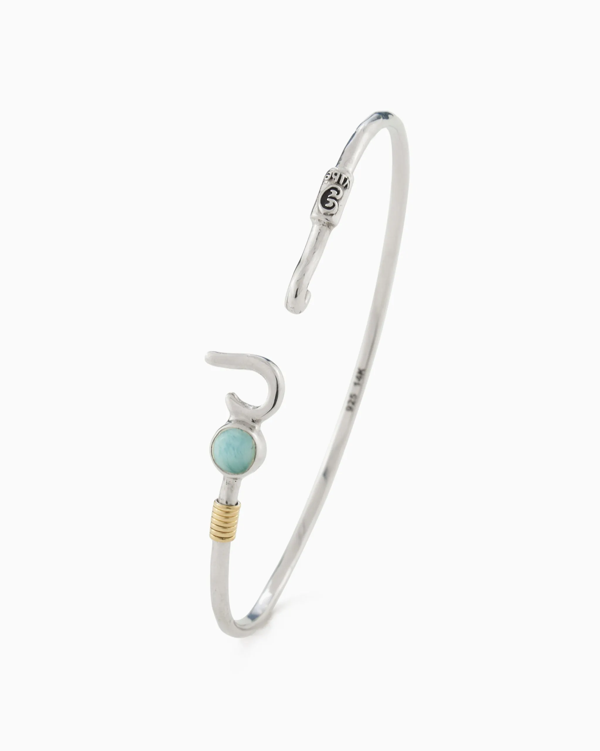 St. John Hook Bracelet with Stone, 2mm - Larimar