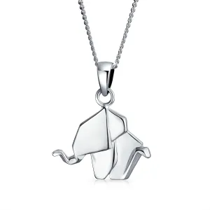 Sterling Silver 3D Geometric Elephant Pendant Necklace Origami Jewelry