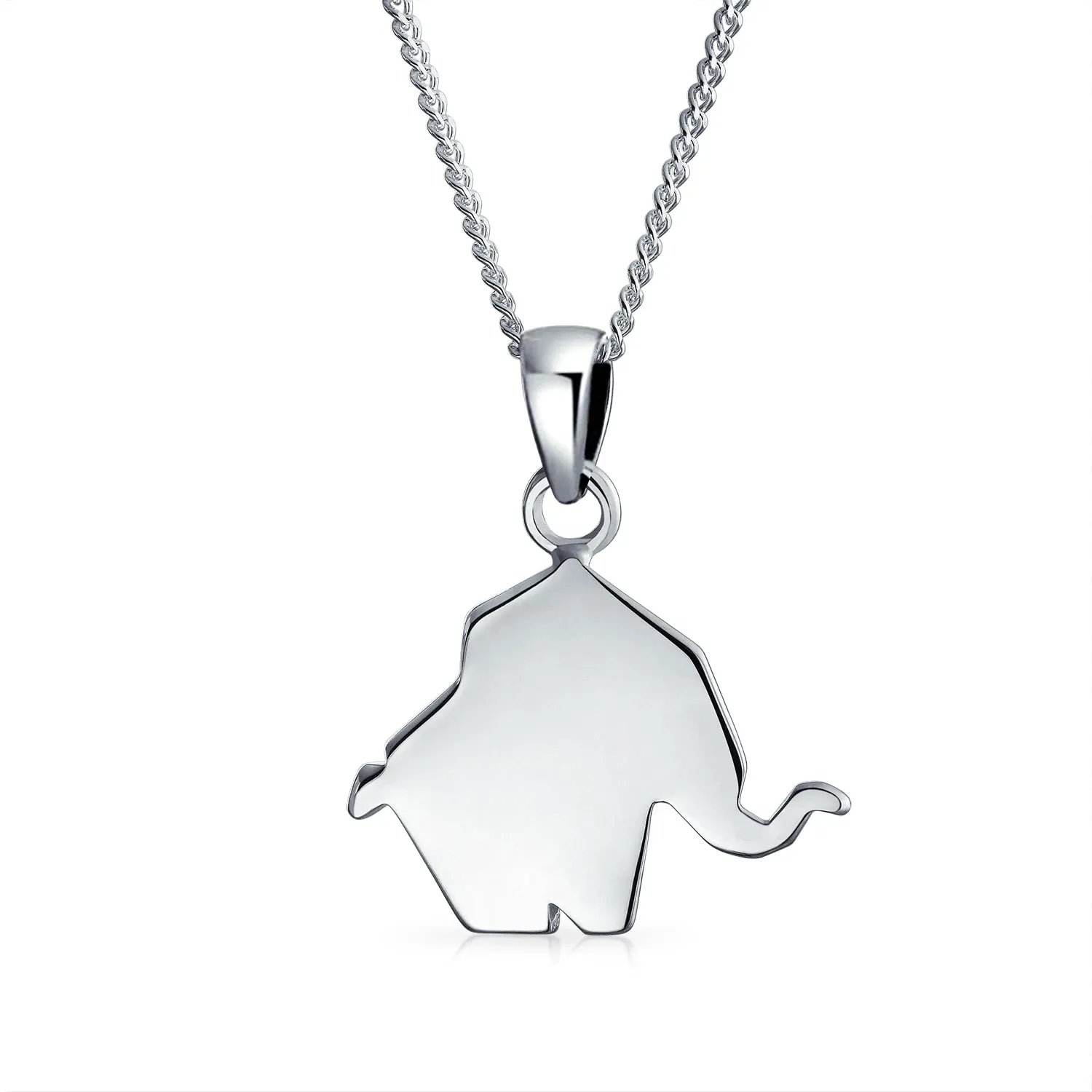 Sterling Silver 3D Geometric Elephant Pendant Necklace Origami Jewelry