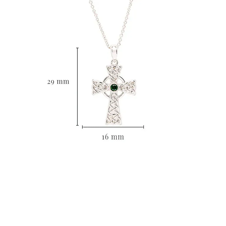 Sterling Silver Green Cubic Zirconia Irish Cross Pendant