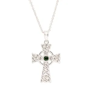 Sterling Silver Green Cubic Zirconia Irish Cross Pendant