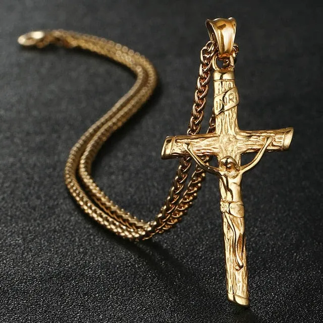 Stylish Stainless Steel Link Chain Christian Cross Design Men Necklaces