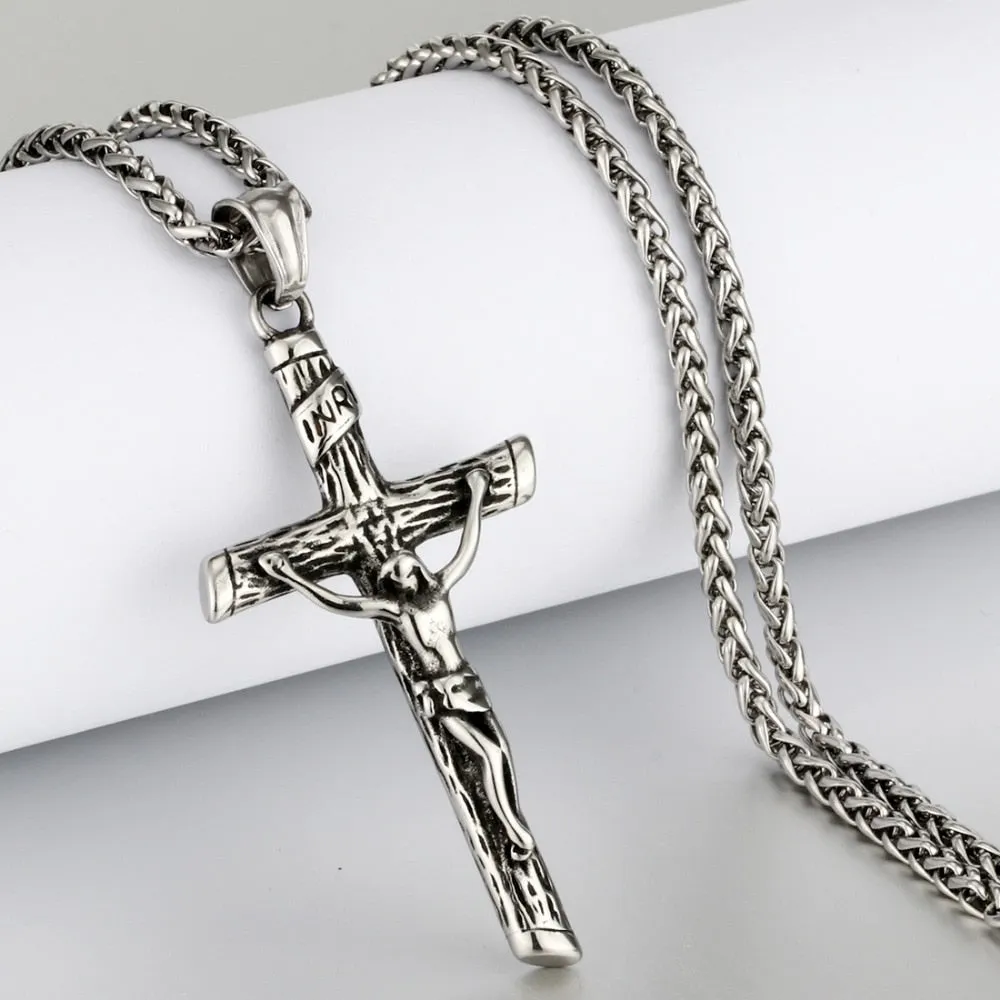 Stylish Stainless Steel Link Chain Christian Cross Design Men Necklaces