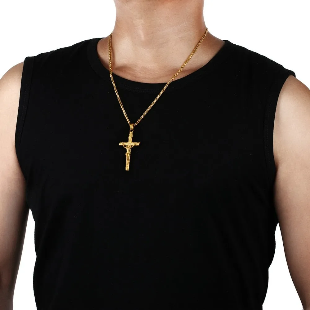 Stylish Stainless Steel Link Chain Christian Cross Design Men Necklaces