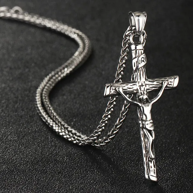 Stylish Stainless Steel Link Chain Christian Cross Design Men Necklaces