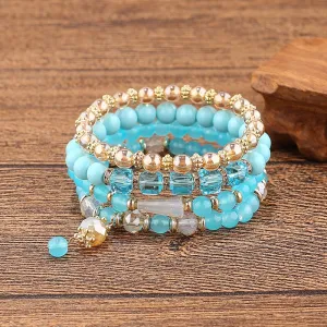 Summer Blue Multilayer Elastic Bracelets Bangles For Women Bohemian Colorful Glass Beads Bracelets Trendy Femme Gift Jewelry