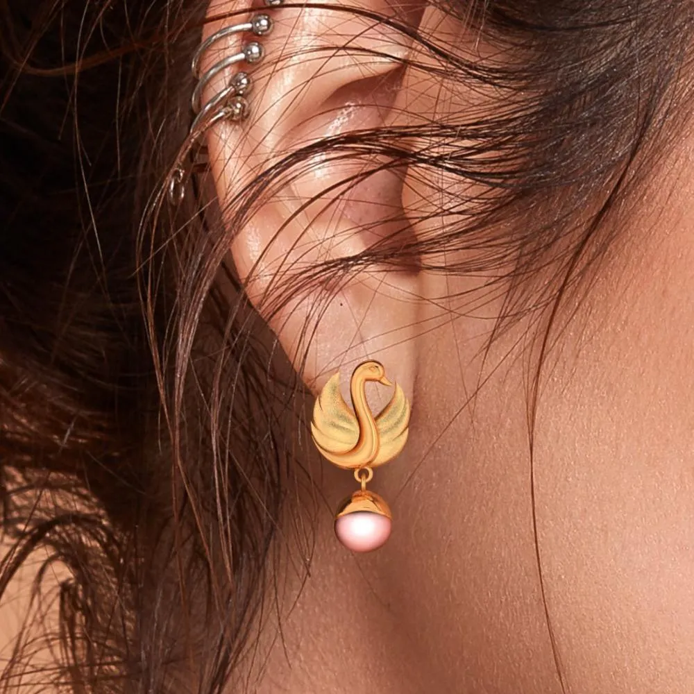 Swan Pink Ball 18k Gold Earrings